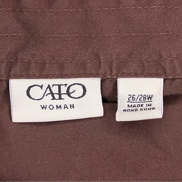 26W 28WCATO BROWN WRAP BLOUSE TOP COLLAR SHORT SLEEVE STRETCH COTTON BLEND - Picture 5 of 12
